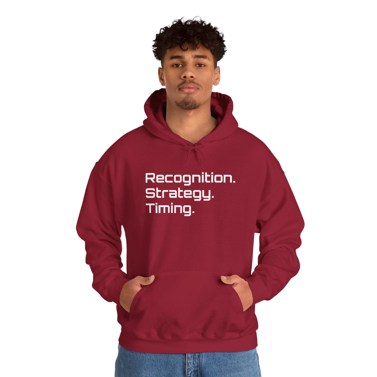 "Recognition. Strategy. Timing." Hooded Sweatshirt