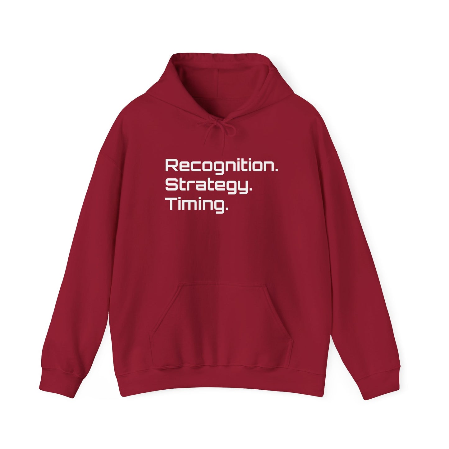 "Recognition. Strategy. Timing." Hooded Sweatshirt