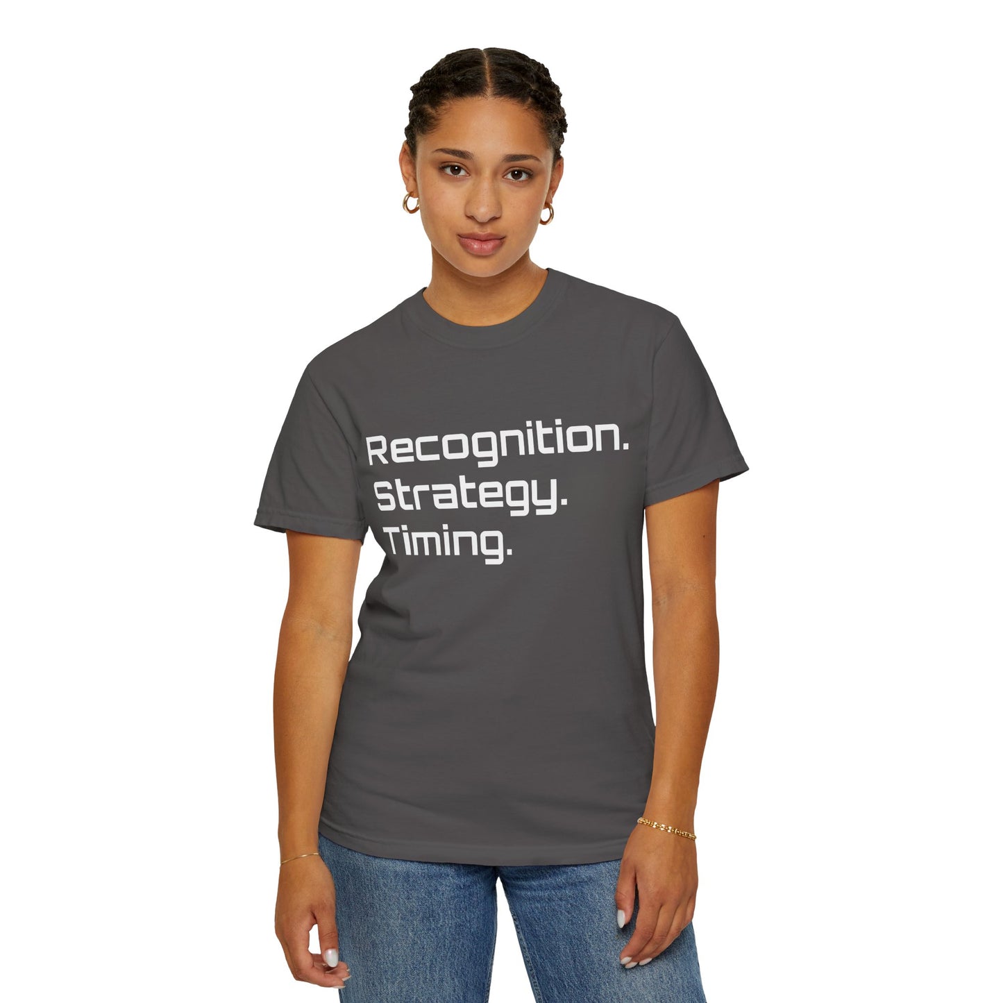 "Recognition. Strategy. Timing." Tee