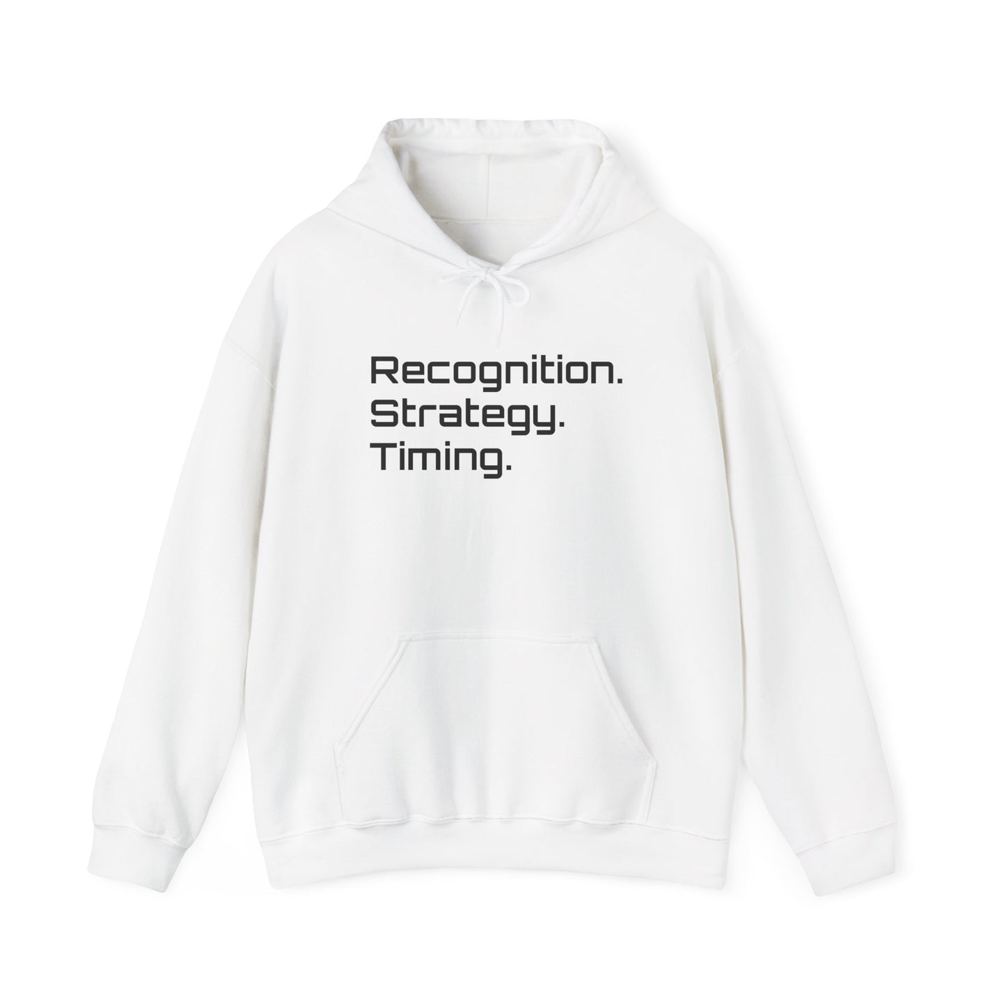 "Recognition. Strategy. Timing." Hooded Sweatshirt